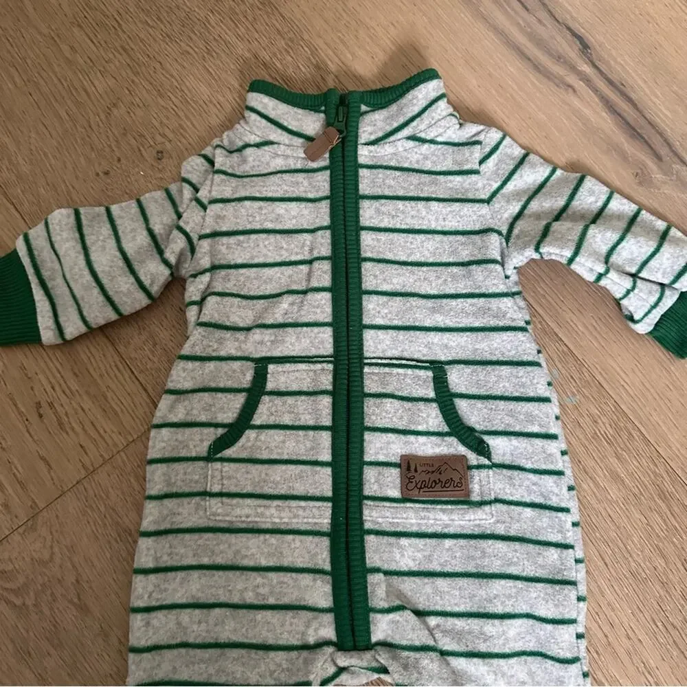 Carter's Long Sleeve Fleece Bodysuit Green and Gray 3 Months
